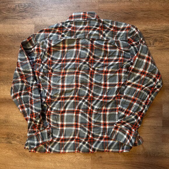 Super Massive Casual Button Down Mens Small Gray Plaid Trippy Flannel Shirt - Picture 3 of 5